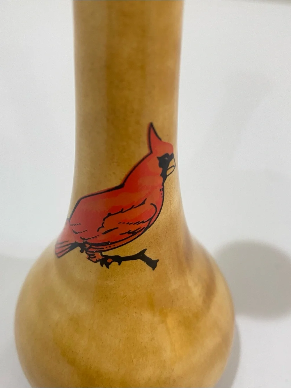 Vintage Hand Painted Cardinal Ceramic Glazed Bud Flower Vase 6” MCM Rustic